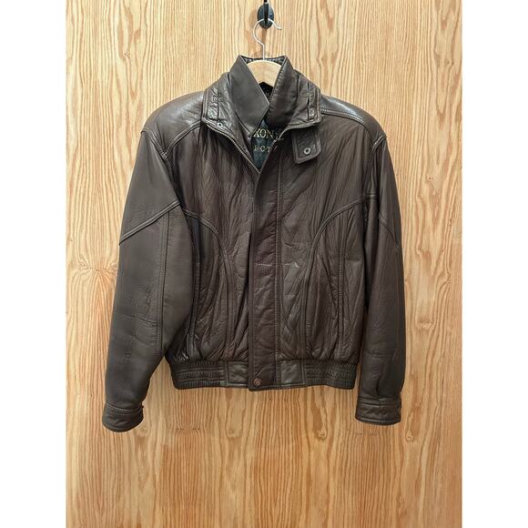 Vintage 1990s Saxony Bomber Dark Brown Double Collar Quilted Lining Men's L